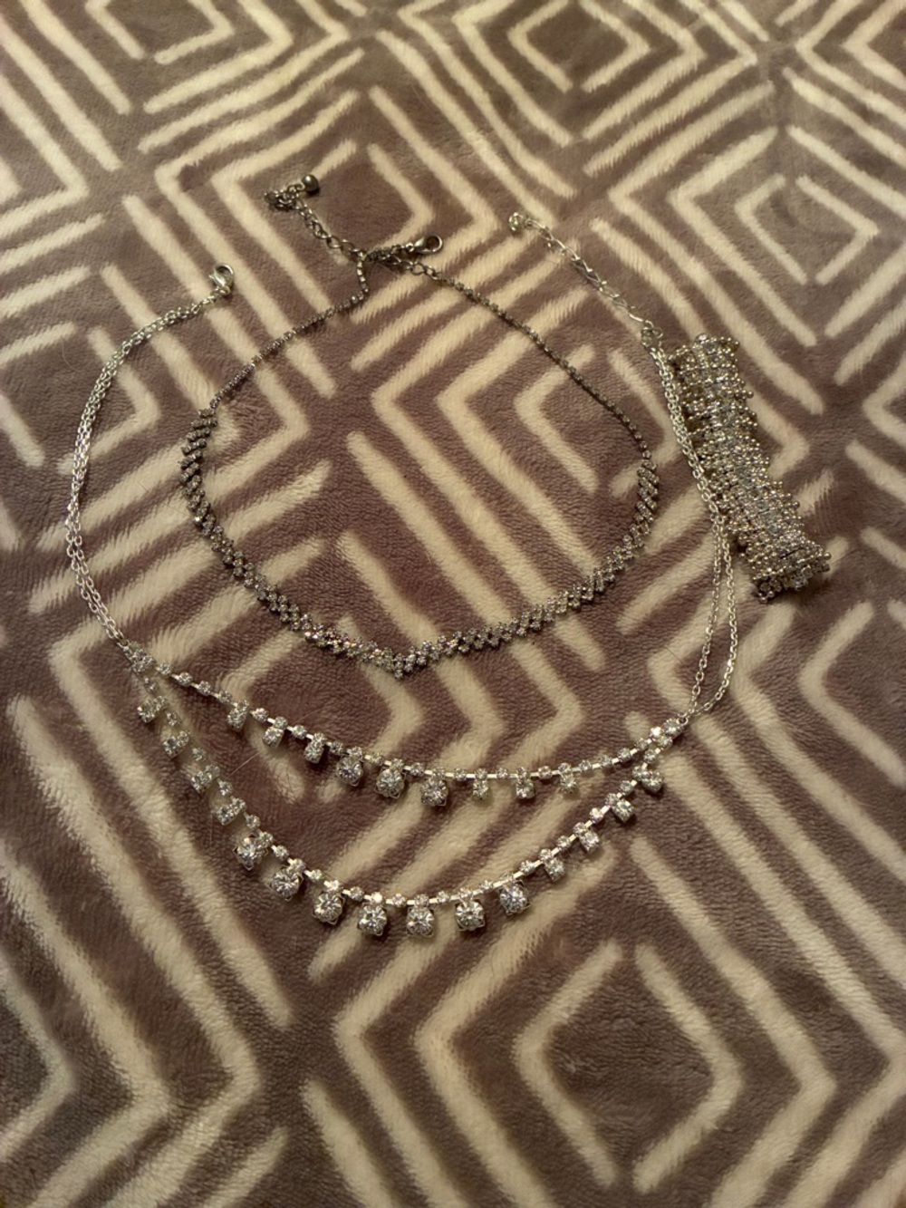 Silver Crystal Layered Necklace Set with Bracelet - Brand: